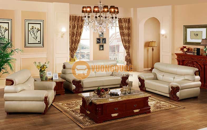 Bộ sofa phòng khách tân cổ điển màu be nhạt OLDL125